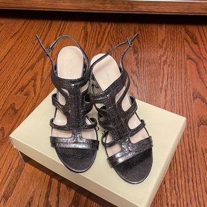 Franco Sarto Pewter Metallic Ankle Strap 3 1/2  inch sandals size 9 1/2
